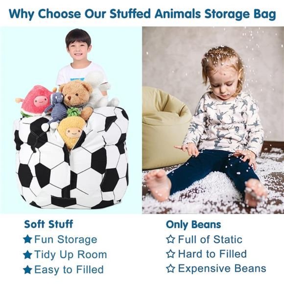 Stuffed Animal Storage Bean Bag Chair for Kids, Zipper Storage Bean Bag - Picture 5 of 5